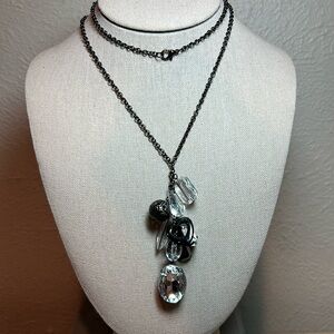 Vintage Trifari Black Chain and Crystal Charm Necklace